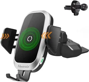 NeotrixQI Car Charger Mobile Phone Holder Air Vent CD Slot Phone Mount Cell Phone Fast Charging Auto Clamping Car Mount Compatible with iPhone 13/12/11 Pro Max Samsung Galaxy S21  S20 Note 20