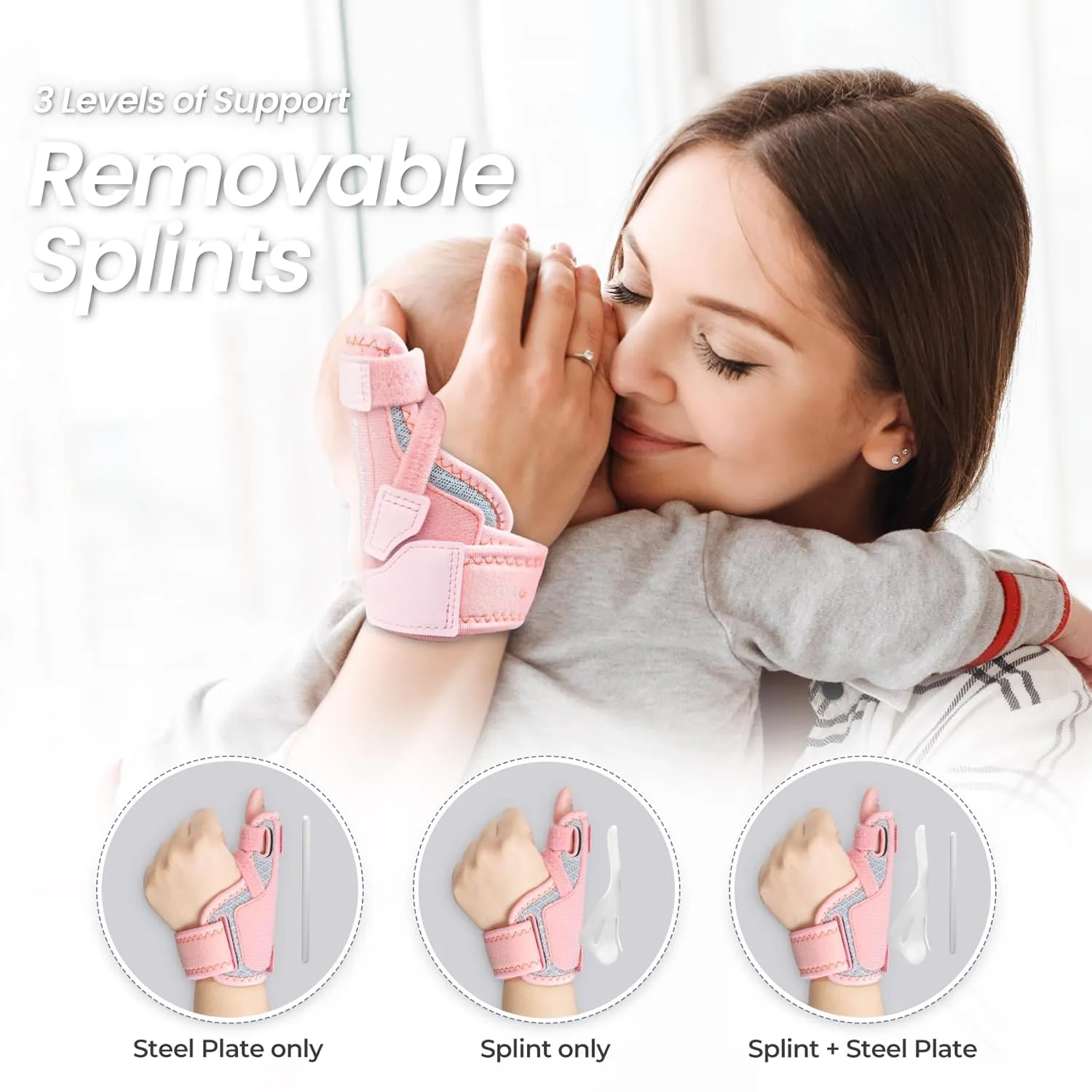 New Upgraded 2 in 1 Thumb Brace, Removable Thumb Spica Splint Left Right Hand with 3 Level Stability, Reversible Thumb Support for CMC, De Quervain’s Tendonitis, Trigger Thumb (S/M, Pink)