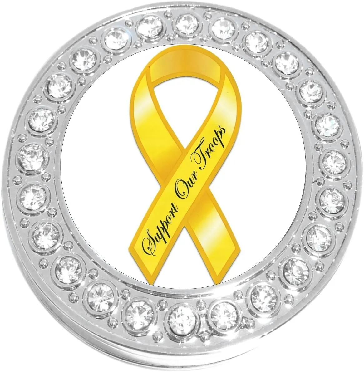 NewCharms Support Our Troops Yellow Ribbon Purse Hanger with Bling - Keeps Your Bag Off The Floor and Folds to Fit in Your Handbag