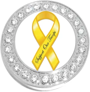 NewCharms Support Our Troops Yellow Ribbon Purse Hanger with Bling - Keeps Your Bag Off The Floor and Folds to Fit in Your Handbag