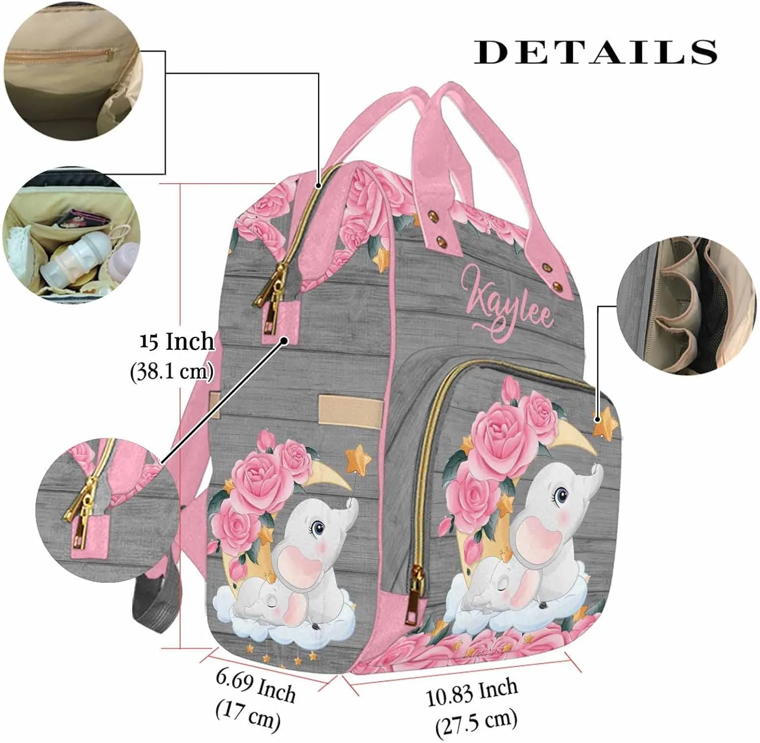 Newcos Custom Nursing Baby Bags with Name Customized Multi-Function Nursing Mommy Daypack Casual Mummy Backpack with Large Capacity