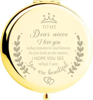Niece Gifts Compact Mirror for Niece from Aunt to My Niece Makeup Mirror Birthday Gifts for Niece from Auntie Uncle Gifts for Niece Birthday Christmas