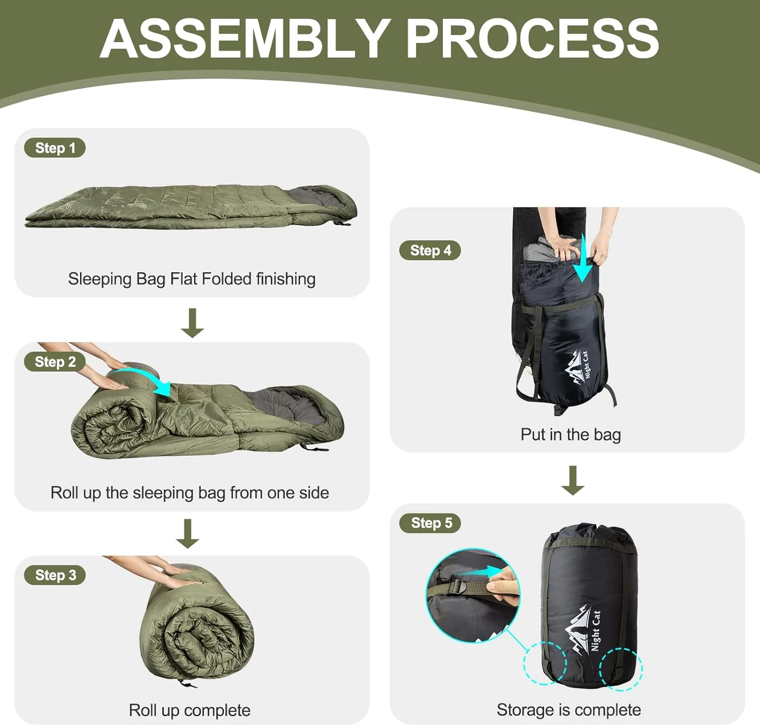 Night Cat Camping Sleeping Bag for Adults Portable Lightweight Backpacking Hiking Traveling Indoor Outdoor Temperature 5-15℃ Switch to a Quilt or Blanket