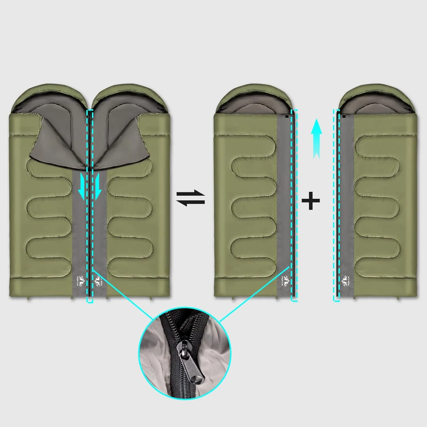 Night Cat Camping Sleeping Bag for Adults Portable Lightweight Backpacking Hiking Traveling Indoor Outdoor Temperature 5-15℃ Switch to a Quilt or Blanket