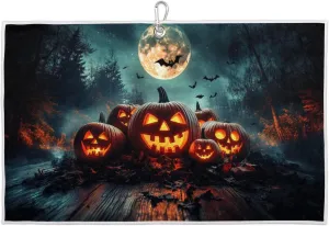 Night Pumpkin Lights Castle Bat Golf Towel with Heavy Duty Carabiner Clip Quick Dry Ultra Absorbent Club Ball Cleaning Towel Golf Accessories for Men Women