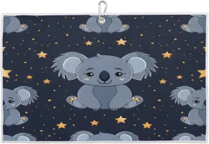 Night Stars Koalas Golf Towel with Heavy Duty Carabiner Ultra Absorbent Quick Dry Perfect for Cleaning Clubs Balls Gear Essential Golf Accessory for Men Women Kids