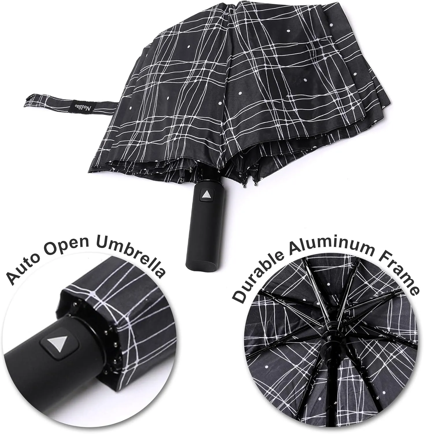 Nollia Windproof Automatic Travel Umbrella, Compact Portable with Reinforced Ribs for Sun & Rain