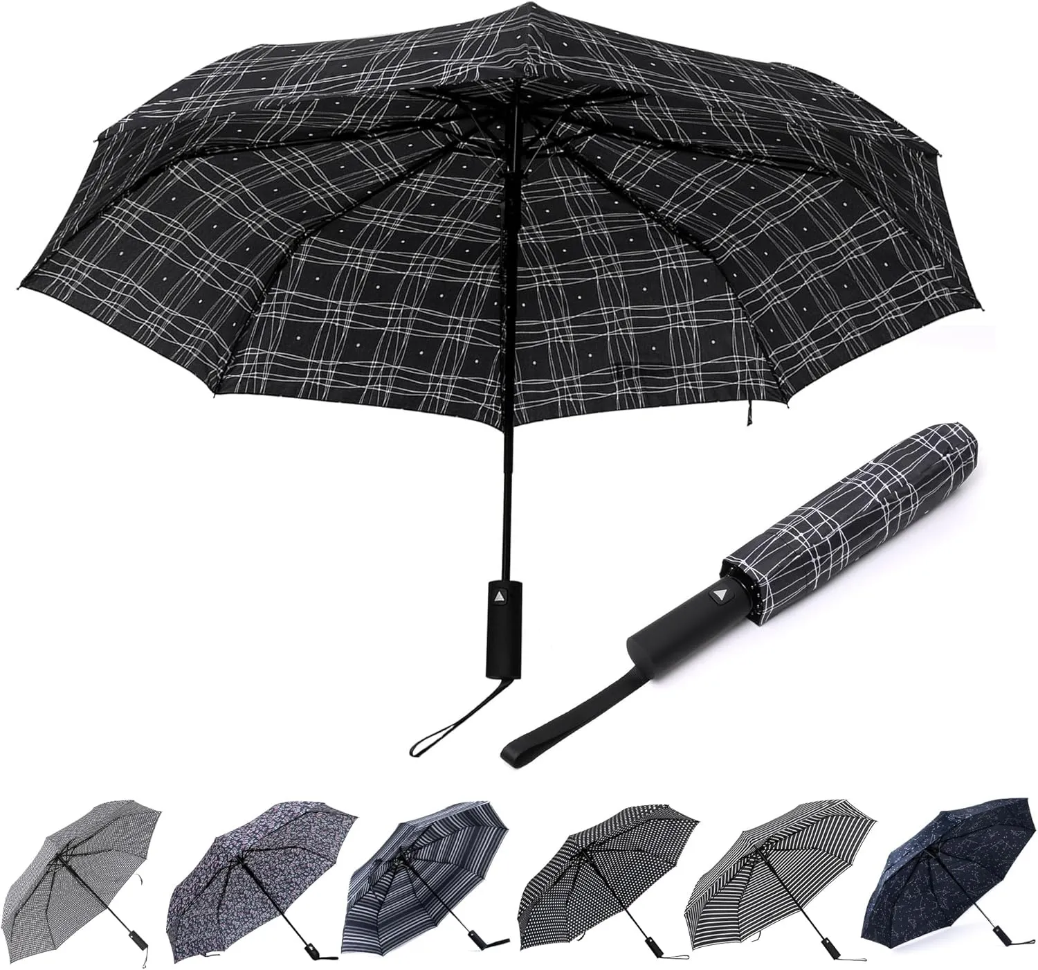 Nollia Windproof Automatic Travel Umbrella, Compact Portable with Reinforced Ribs for Sun & Rain