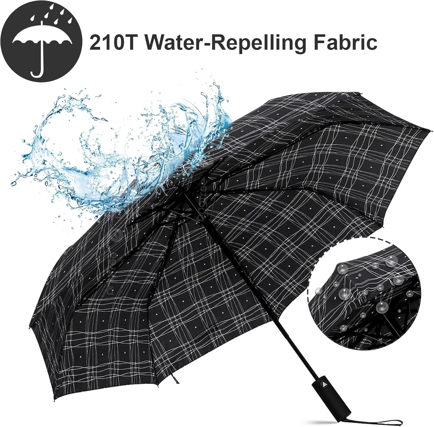 Nollia Windproof Automatic Travel Umbrella, Compact Portable with Reinforced Ribs for Sun & Rain