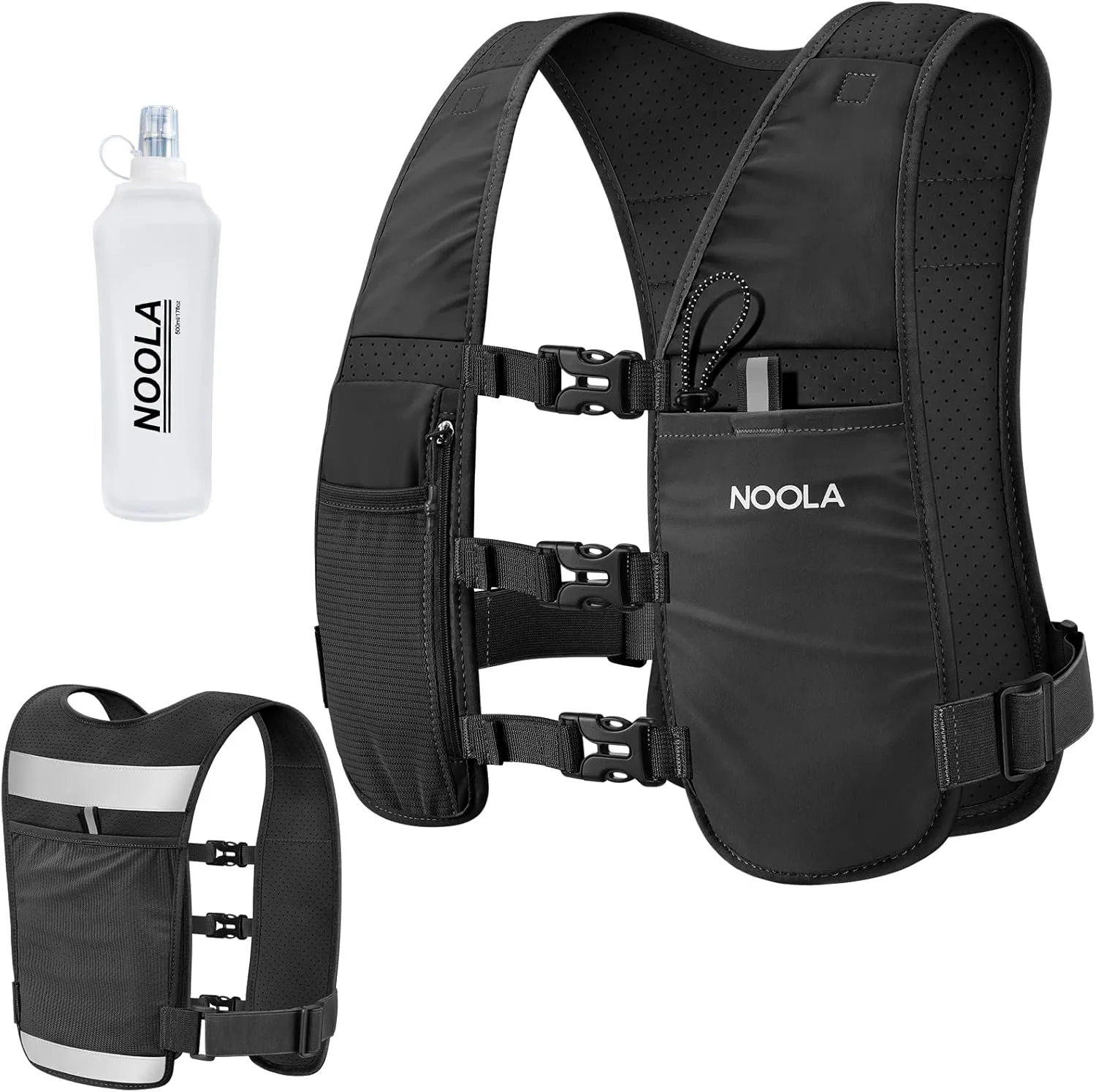 NOOLA Running Vest for Men Women, Adjustable Running Hydration Vest with 500ml Soft Flask, Water Backpack with Phone Holder