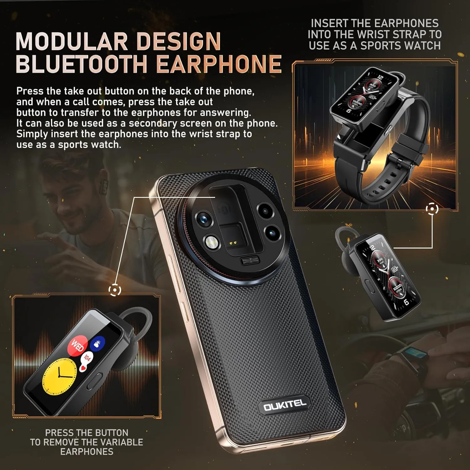 OUKITEL WP200 Pro Android 15 Rugged Phone 5G Unlocked-72GB RAM 1TB ROM Rugged Smartphone with Earphone/SmartWatch, 8800mAh(45w)Battery, 6.7'' FHD 120HZ AMOLED Display,108MP Camera, NFC/AI/GPS/T-Mobile