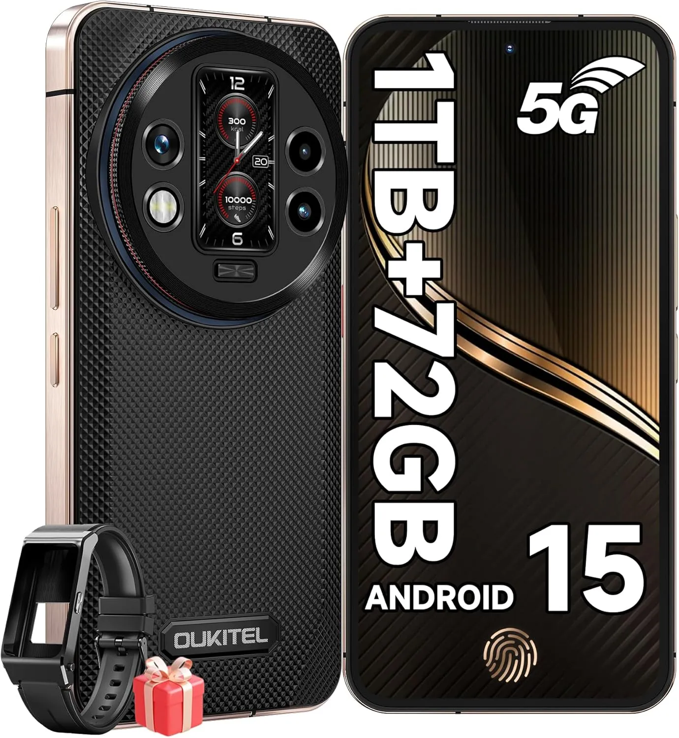 OUKITEL WP200 Pro Android 15 Rugged Phone 5G Unlocked-72GB RAM 1TB ROM Rugged Smartphone with Earphone/SmartWatch, 8800mAh(45w)Battery, 6.7'' FHD 120HZ AMOLED Display,108MP Camera, NFC/AI/GPS/T-Mobile
