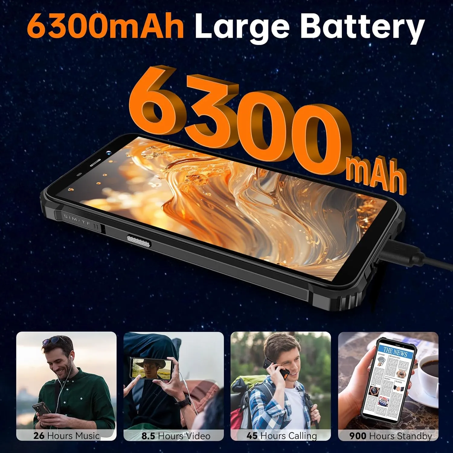 OUKITEL WP32 Rugged Smartphone Unlocked - 12GB 128GB 1TB Expansion Rugged Phone Android 14, 6300mAh Battery, 20MP 5MP Cell Phone, 6.0" HD  Screen, 4G Dual SIM, IP68/IP69K, NFC,OTG,GPS,T-Mobile, Black