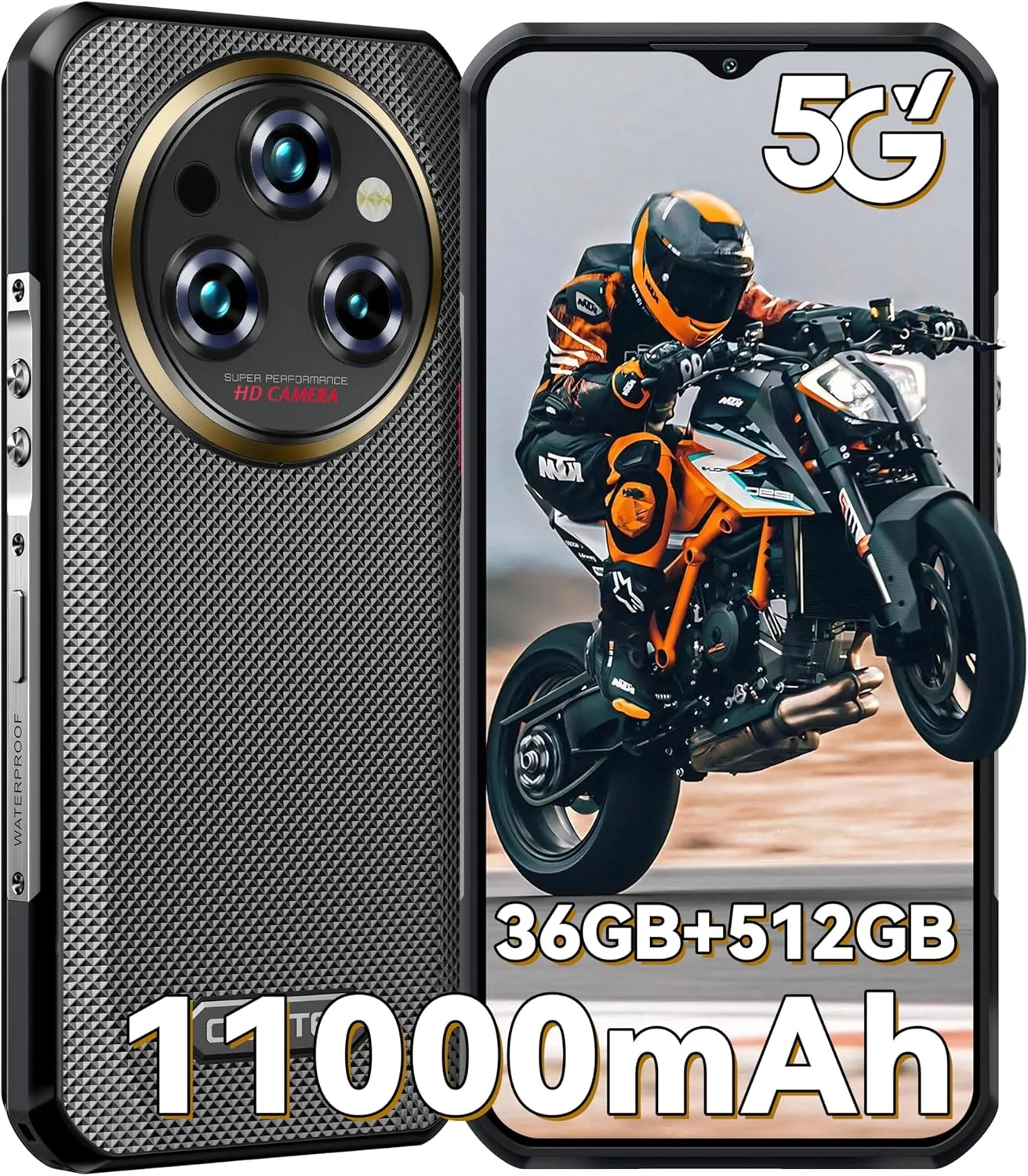 OUKITEL WP35 Pro Rugged Smartphone 5G - 36GB 512GB Android 14 Rugged Phone, 11000mAh Large Battery, 6.6" FHD  Corning Screen, Dual Sim Cell Phone, 64MP 32MP Camera, NFC/OTG/BT5.2/GPS, T-Mobile, Black