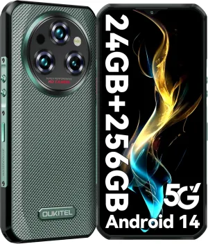OUKITEL WP35 Rugged Phone 5G - 11000mAh Large Battery Android 14 Rugged Smartphone, 24GB RAM 256GB ROM/TF 2TB, 6.6" FHD  Corning Screen, IP68 Mobile Phone, 64MP 32MP Camera, NFC/BT5.2/T-Mobile, Green