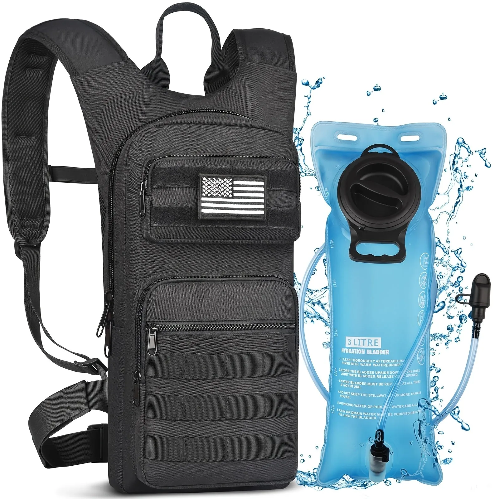 Outdoor Hydration Backpack With 101.44oz TPU Water Bladder, Molle