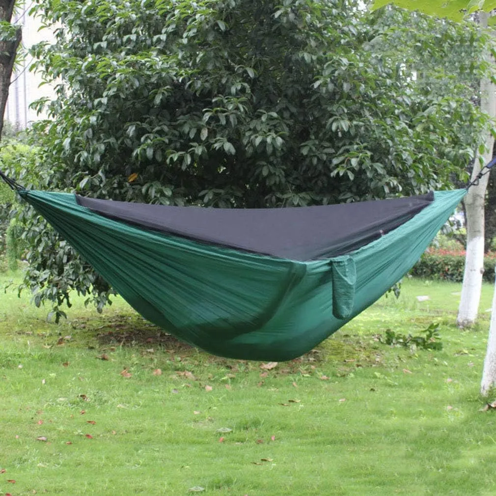 Outdoor Portable Hammock with Mosquito Net and Rain Fly Camping Backpacking Bug Quick Open Hammocks and Netting Parachute Hammock for Yard Beach Hiking Travel
