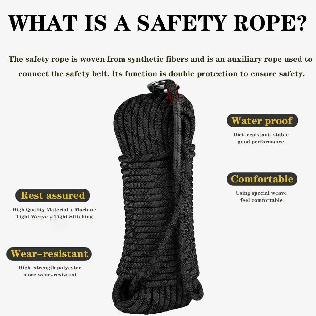 Outdoor Safety Rappelling Rop,8MM Diameter Static Escape Rope 10~200M Tree Climbing Rappelling Rope with Escape Rope Fire Rescue Parachute Rope (Color : Black, Size : 8mm x 10m)
