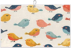Painted Birds Colorful Hand Golf Towel with Heavy Duty Carabiner Ultra Absorbent Quick Dry Perfect for Cleaning Clubs Balls Gear Essential Golf Accessory for Men Women Kids