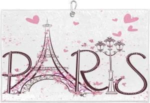 Paris Lights Towers Love Flowers Golf Towel with Heavy Duty Carabiner Ultra Absorbent Quick Dry Perfect for Cleaning Clubs Balls Gear Essential Golf Accessory for Men Women Kids