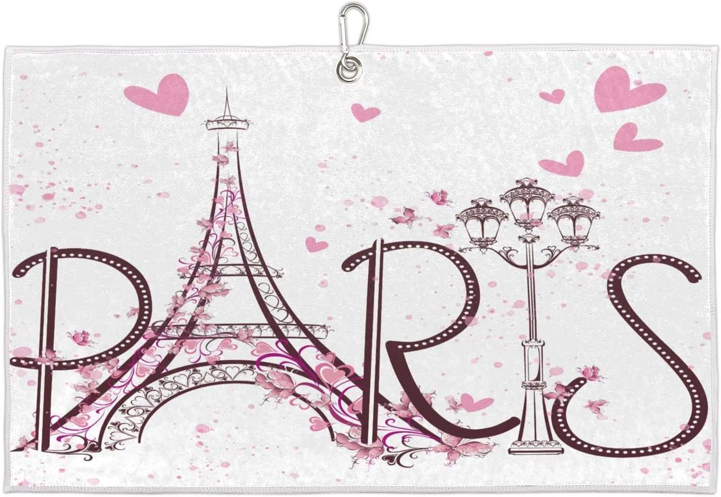Paris Lights Towers Love Flowers Golf Towel with Heavy Duty Carabiner Ultra Absorbent Quick Dry Perfect for Cleaning Clubs Balls Gear Essential Golf Accessory for Men Women Kids