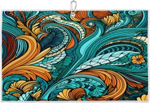 Patterned Flowers Colorful Golf Towel with Heavy Duty Carabiner Ultra Absorbent Quick Dry Perfect for Cleaning Clubs Balls Gear Essential Golf Accessory for Men Women Kids