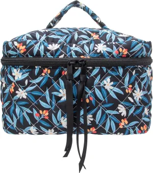 PAZIMIIK Cotton Makeup Bag for Women Large Quilted Travel Cosmetic Case Girls' Make Up Organizer,Leaf Black