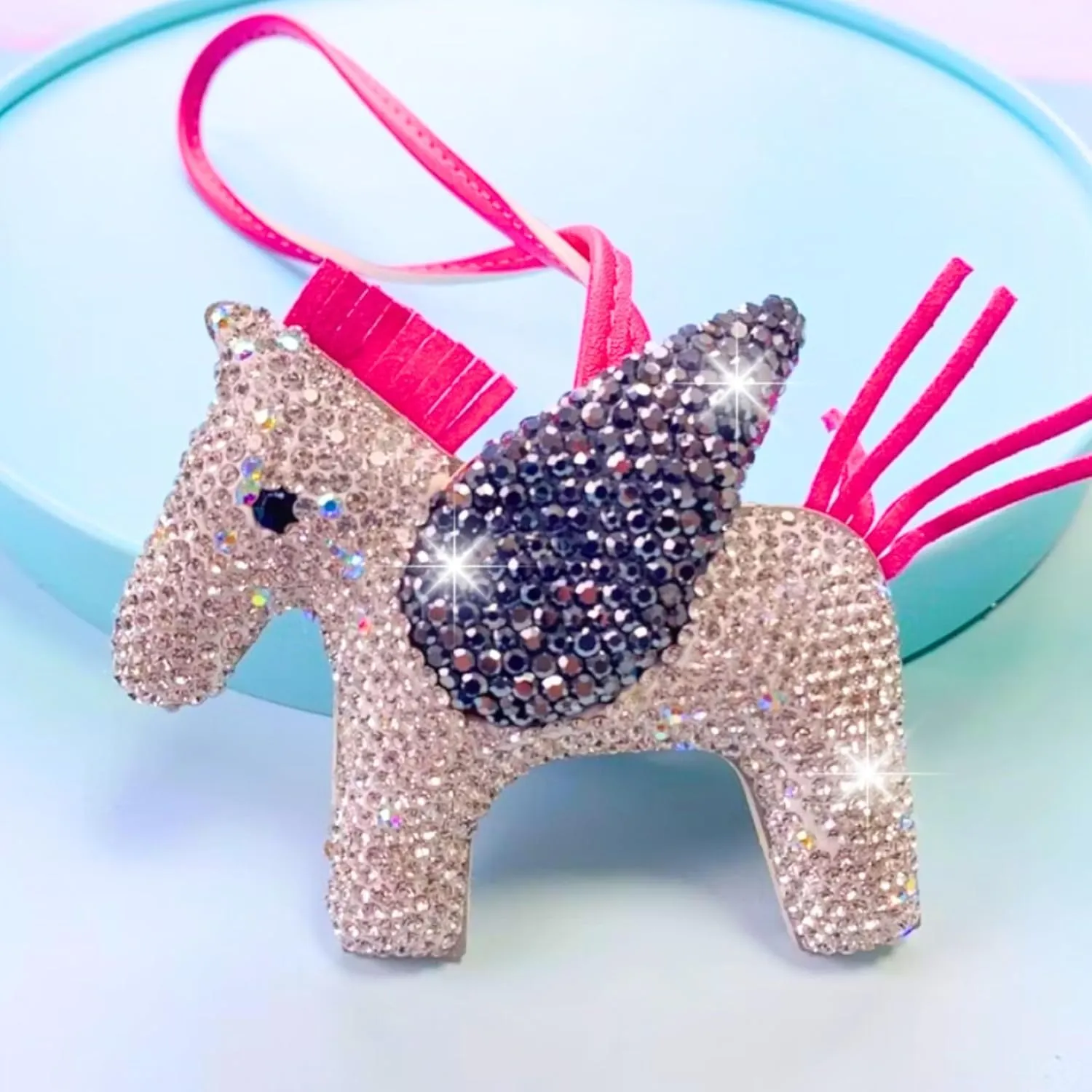 Pegasus Keychain, Horse Keychain, Rhinestone Keychain, Purse Charms, Rhinestone Bag Charm, Bling Keyring, Pony, PU Leather
