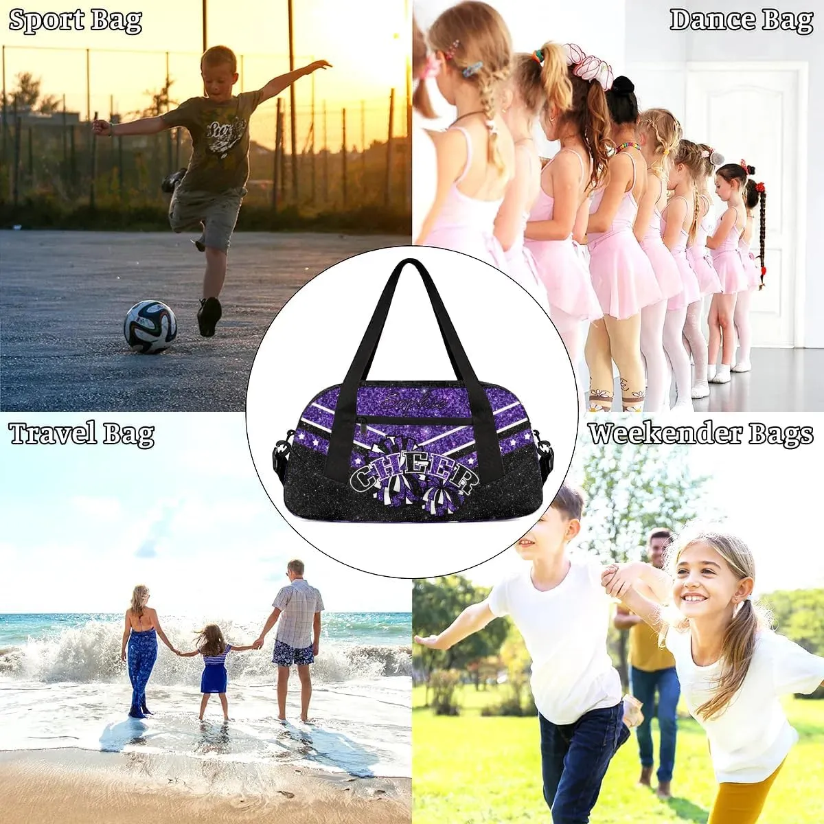 Personalized Cheer Bag for Girls, Custom Name Cheerleader Bag, SportS Gym Duffle for Women Dark Purple