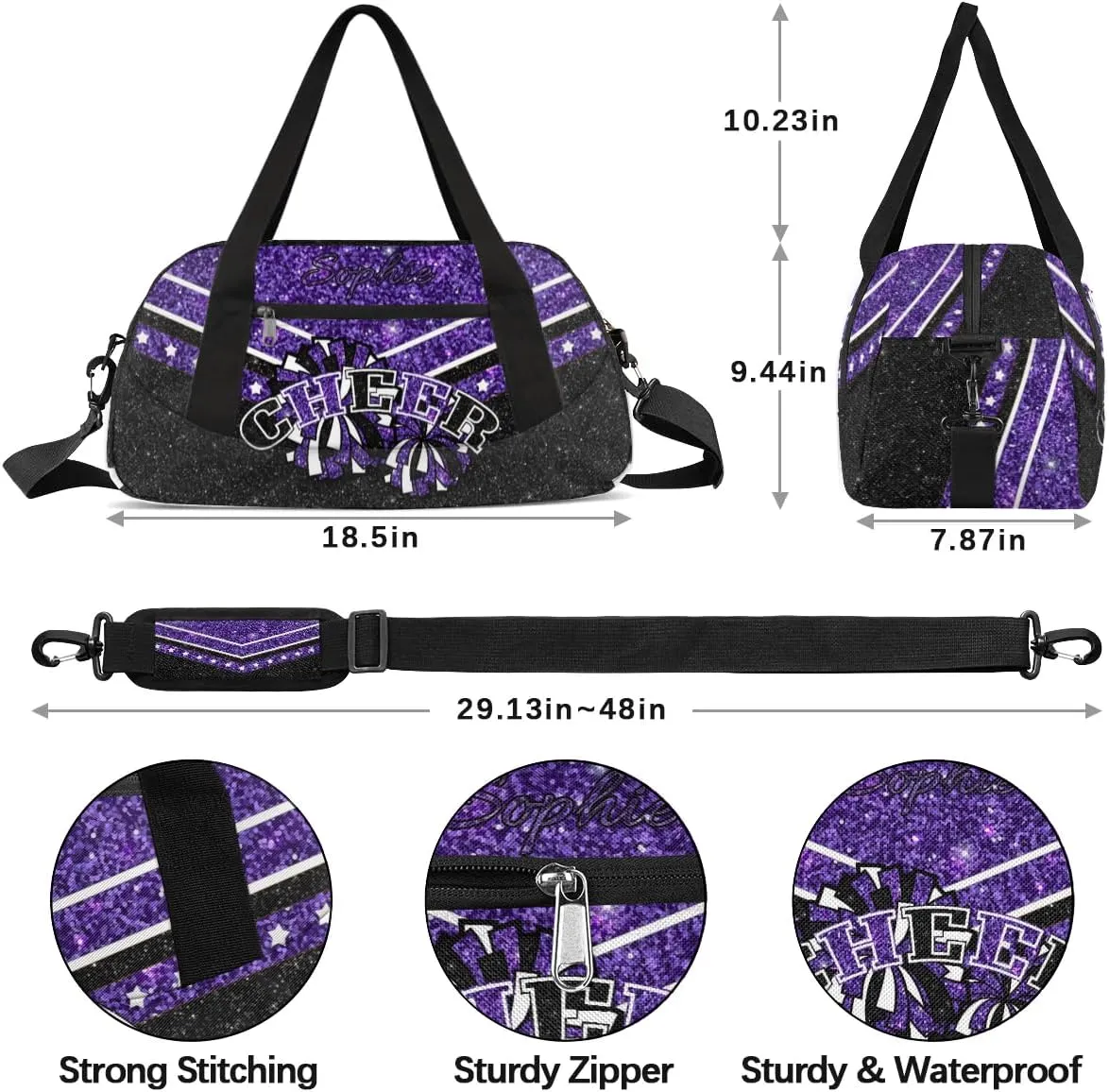Personalized Cheer Bag for Girls, Custom Name Cheerleader Bag, SportS Gym Duffle for Women Dark Purple