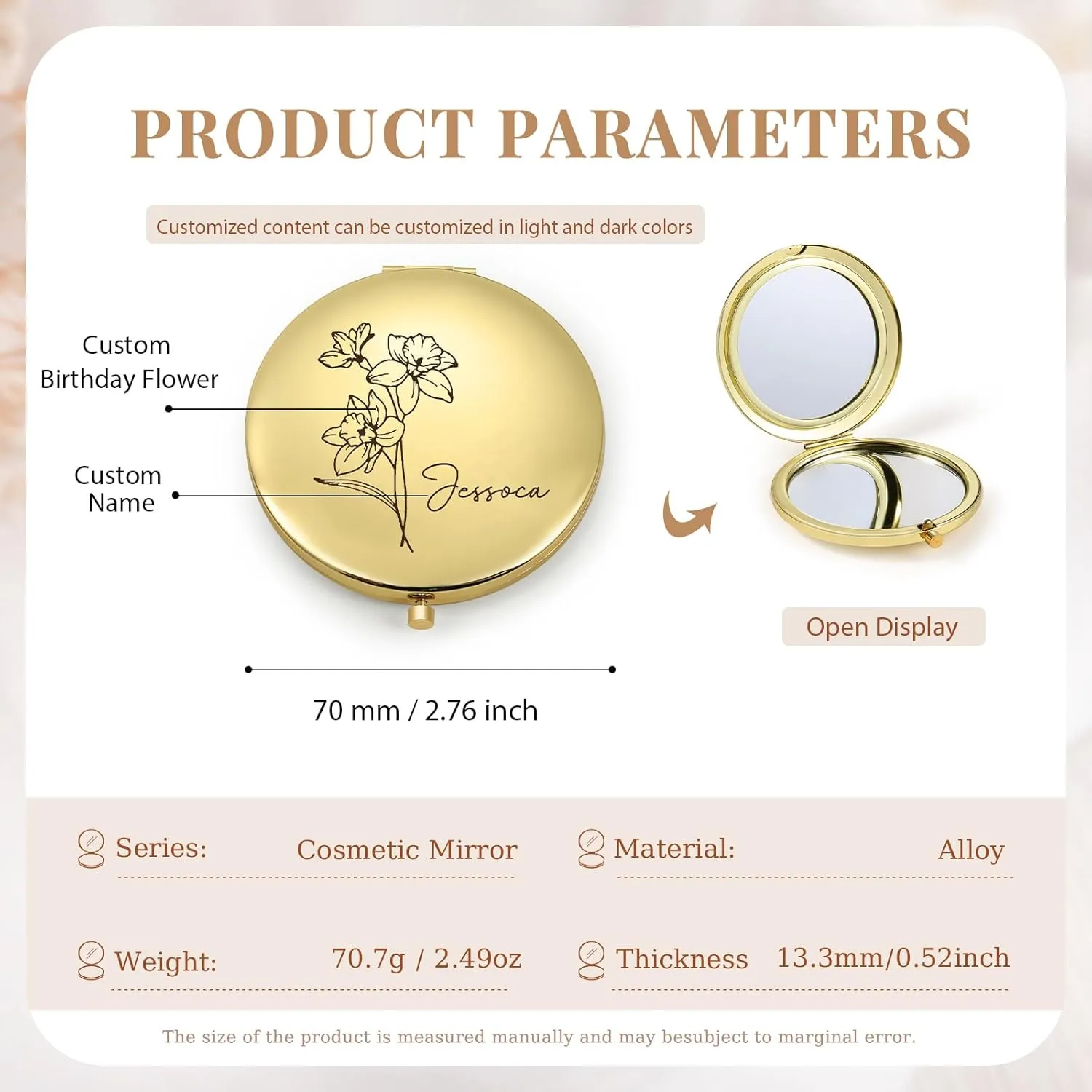 Personalized Compact Mirror for Women - Custom Birthflower Portable Travel Makeup Handheld Small Mirror for Women Mom Bridesmaid Mother Gift Mother Day Birthday