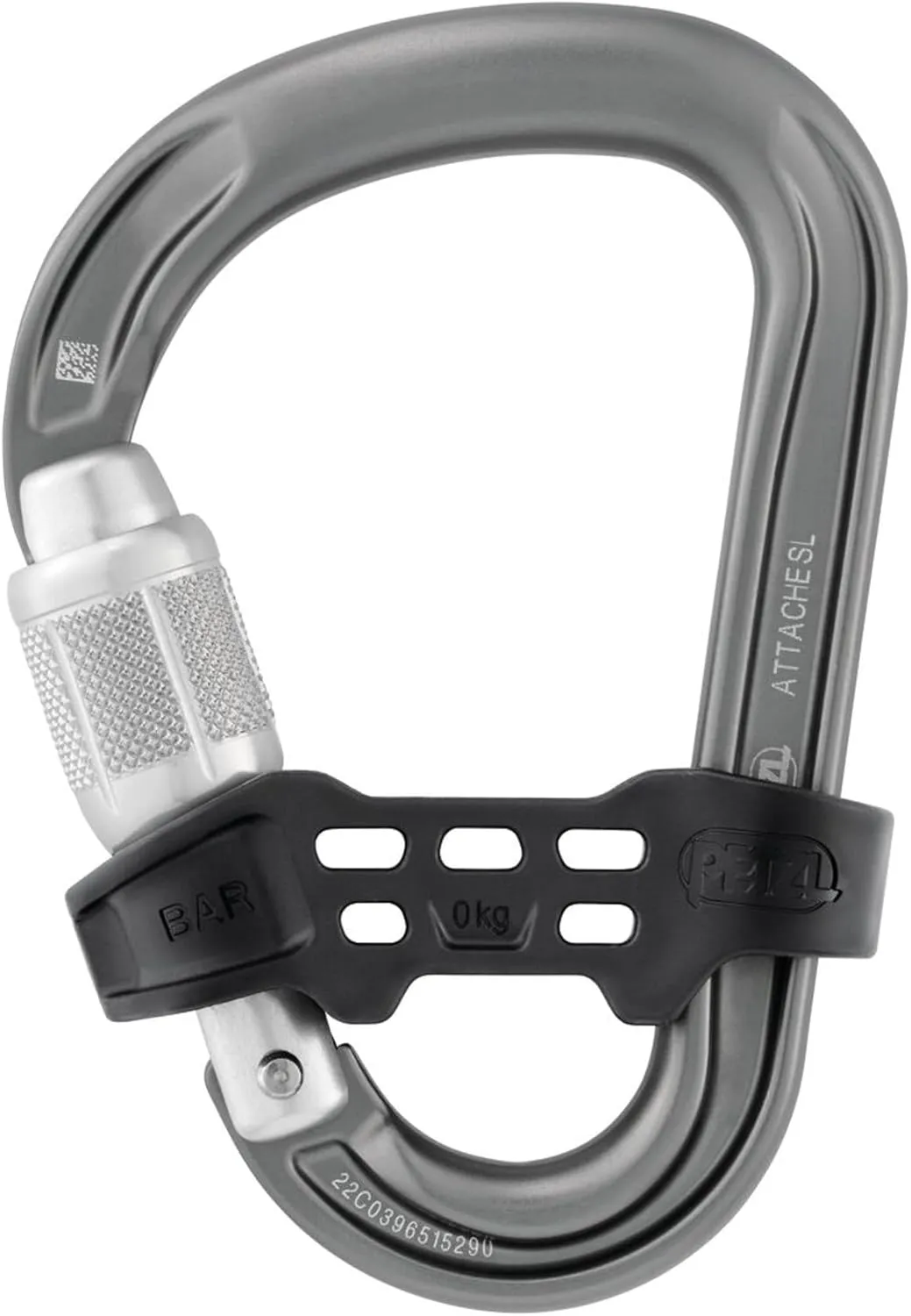 PETZL Attache BAR Pear-Shaped Locking Carabiner with unidirectional Positioning bar, Screw-Lock, Gray