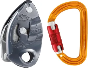 PETZL GRIGRI Belay Device with Sm'D Twist-Lock Carabiner - Belay Device with Cam-Assisted Blocking for Sport, Trad, & Top-Rope Climbing - Grey