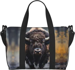 Phayah North American Bison Travel Duffel Bag Handbag Carry-On Luggage Bag Overnight Foldable Unisex Airline Travel Personal Items Bag