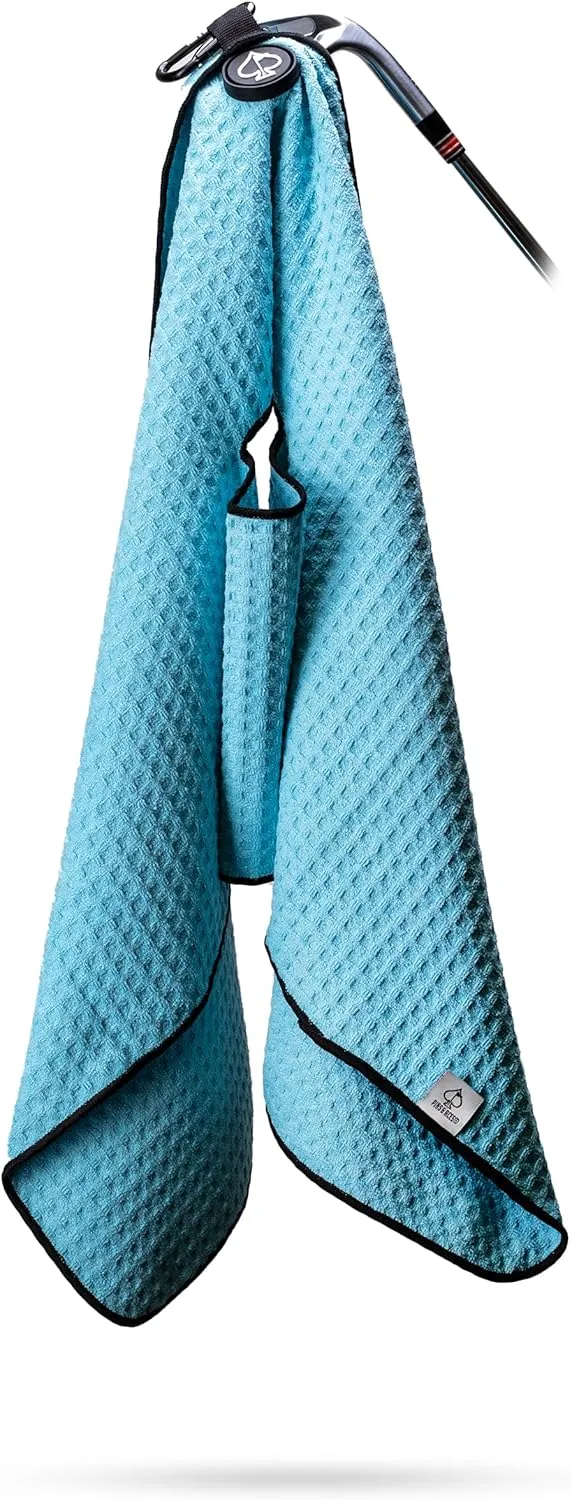Pins & Aces Magnetic Premium Tour Towel - Lightweight and Absorbant Microfiber - Rubberized Magnet for Golf Carts or Golf Clubs - Won't Damage Clubs. 39" L x 15" W Golfing Gear (Sky Blue)