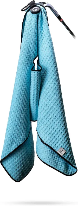 Pins & Aces Magnetic Premium Tour Towel - Lightweight and Absorbant Microfiber - Rubberized Magnet for Golf Carts or Golf Clubs - Won't Damage Clubs. 39" L x 15" W Golfing Gear (Sky Blue)