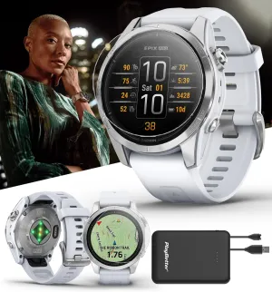 PlayBetter Garmin epix Pro (Gen 2) (Silver/Whitestone, 42mm) GPS Outdoor Watch Bundle - AMOLED Display & Built-in Flashlight - Includes Screen Protectors & Portable Charger