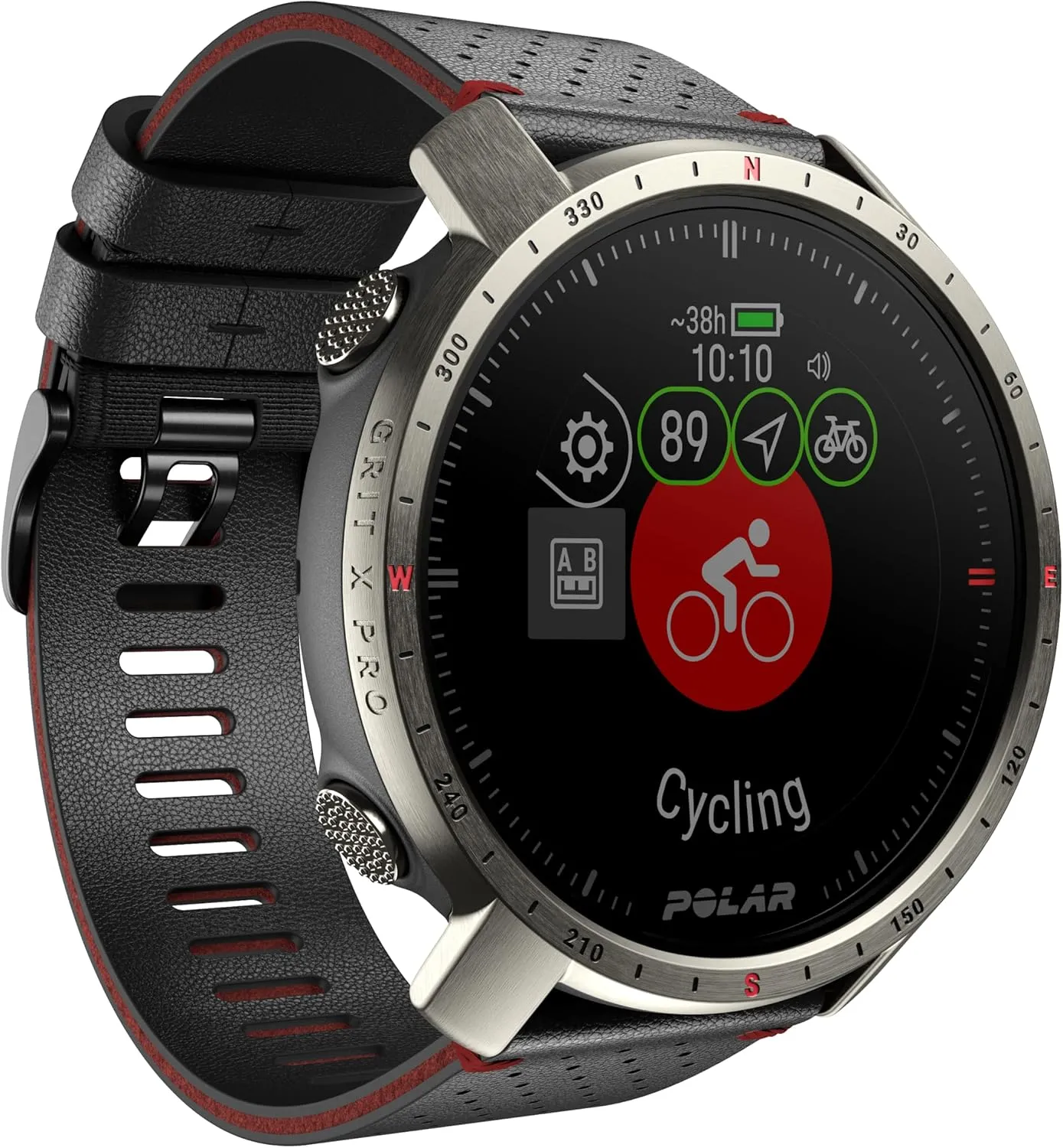 POLAR Grit X Pro Titan - Premium Outdoor GPS Sports Watch - Military-Durability,Wrist-Based Heart Rate Monitor,M/L,Black/Red - Titan