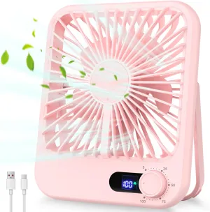 Portable Fan Rechargeable, Small Desk Fan Quiet, 180°Tilt Adjustable Personal Fan for Sleeping, Battery Operated, 100 Speeds, Table Fan for Bedroom Office Home Outdoor, Pink