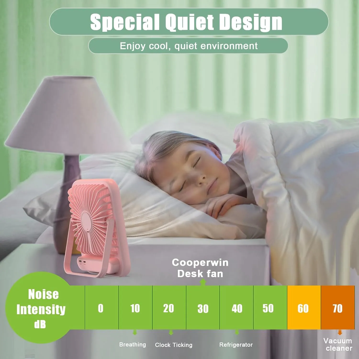 Portable Fan Rechargeable, Small Desk Fan Quiet, 180°Tilt Adjustable Personal Fan for Sleeping, Battery Operated, 100 Speeds, Table Fan for Bedroom Office Home Outdoor, Pink