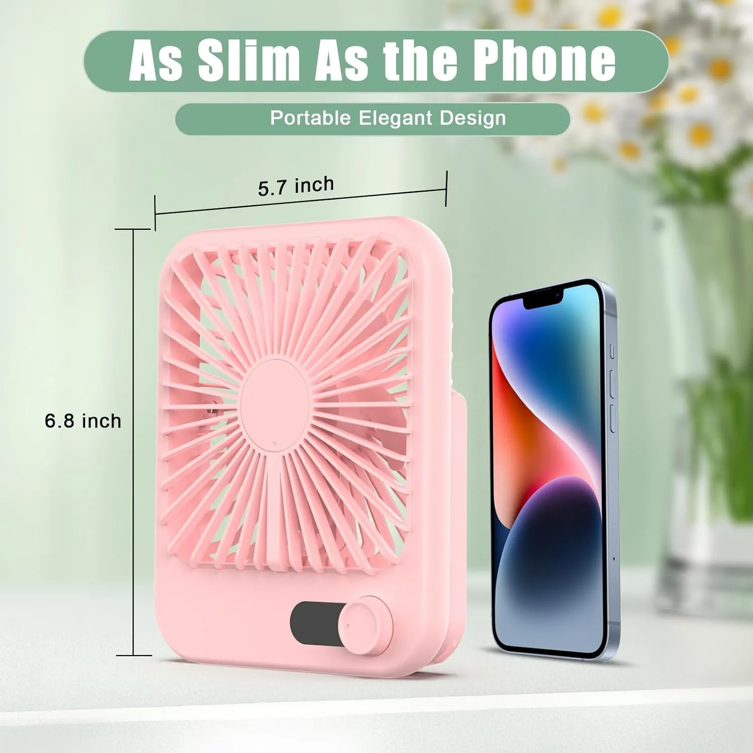 Portable Fan Rechargeable, Small Desk Fan Quiet, 180°Tilt Adjustable Personal Fan for Sleeping, Battery Operated, 100 Speeds, Table Fan for Bedroom Office Home Outdoor, Pink