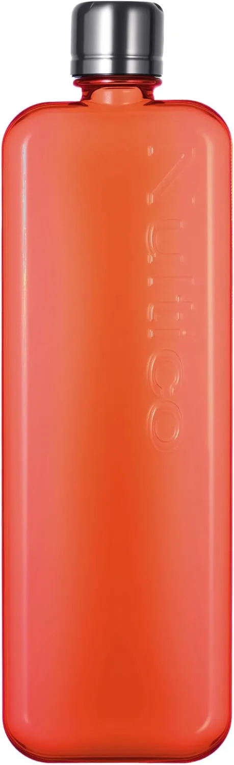 Portable Flat Water Bottle, 15 oz BPA Free Slim Drinking Bottle, Plastic Travel Flask for Outdoor Sports, Camping, Fitness, Gym, Fits Purse Bag Pocket - orange