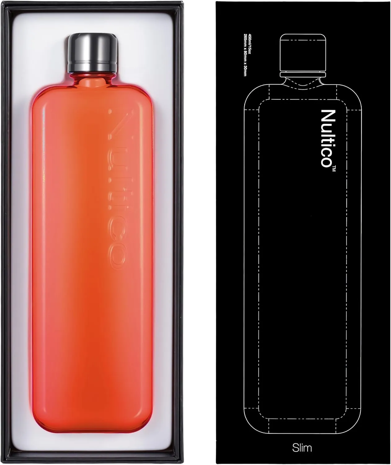 Portable Flat Water Bottle, 15 oz BPA Free Slim Drinking Bottle, Plastic Travel Flask for Outdoor Sports, Camping, Fitness, Gym, Fits Purse Bag Pocket - orange