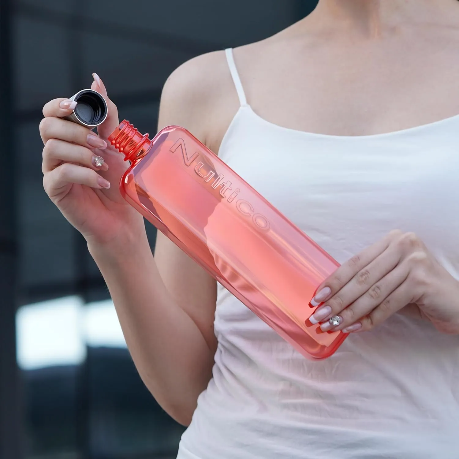 Portable Flat Water Bottle, 15 oz BPA Free Slim Drinking Bottle, Plastic Travel Flask for Outdoor Sports, Camping, Fitness, Gym, Fits Purse Bag Pocket - orange