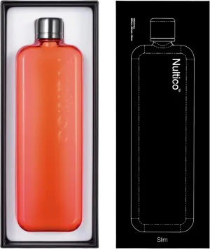 Portable Flat Water Bottle, 15 oz BPA Free Slim Drinking Bottle, Plastic Travel Flask for Outdoor Sports, Camping, Fitness, Gym, Fits Purse Bag Pocket - orange