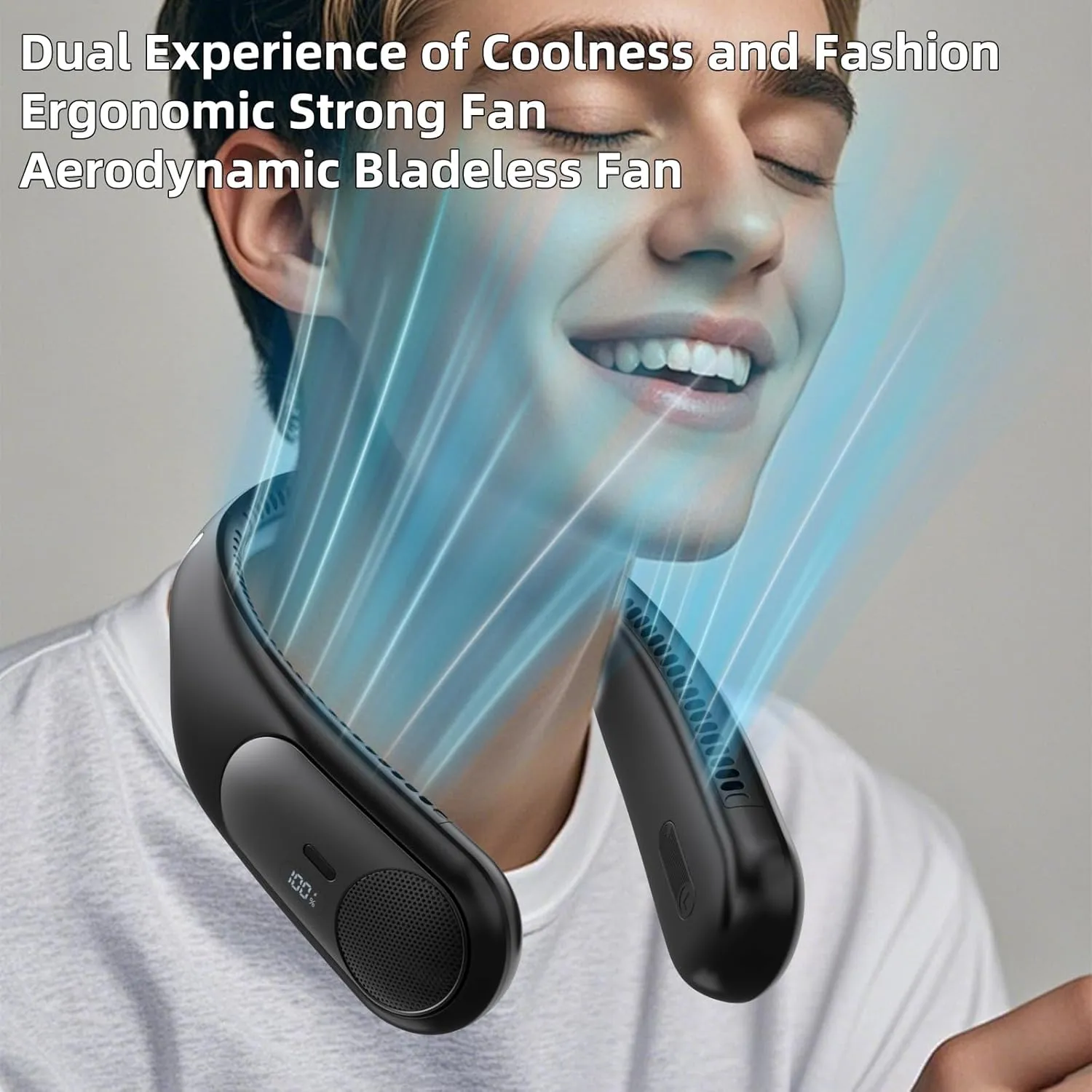 Portable Neck Fan,Personal Hands Free Bladeless Fan,360° Strong Cooling Fan,LED Display, 4-Speeds,6000mAh USB Rechargeable,Long Use Time,Wearable Fan,Gifts for Men Women Dad Mom (Black)