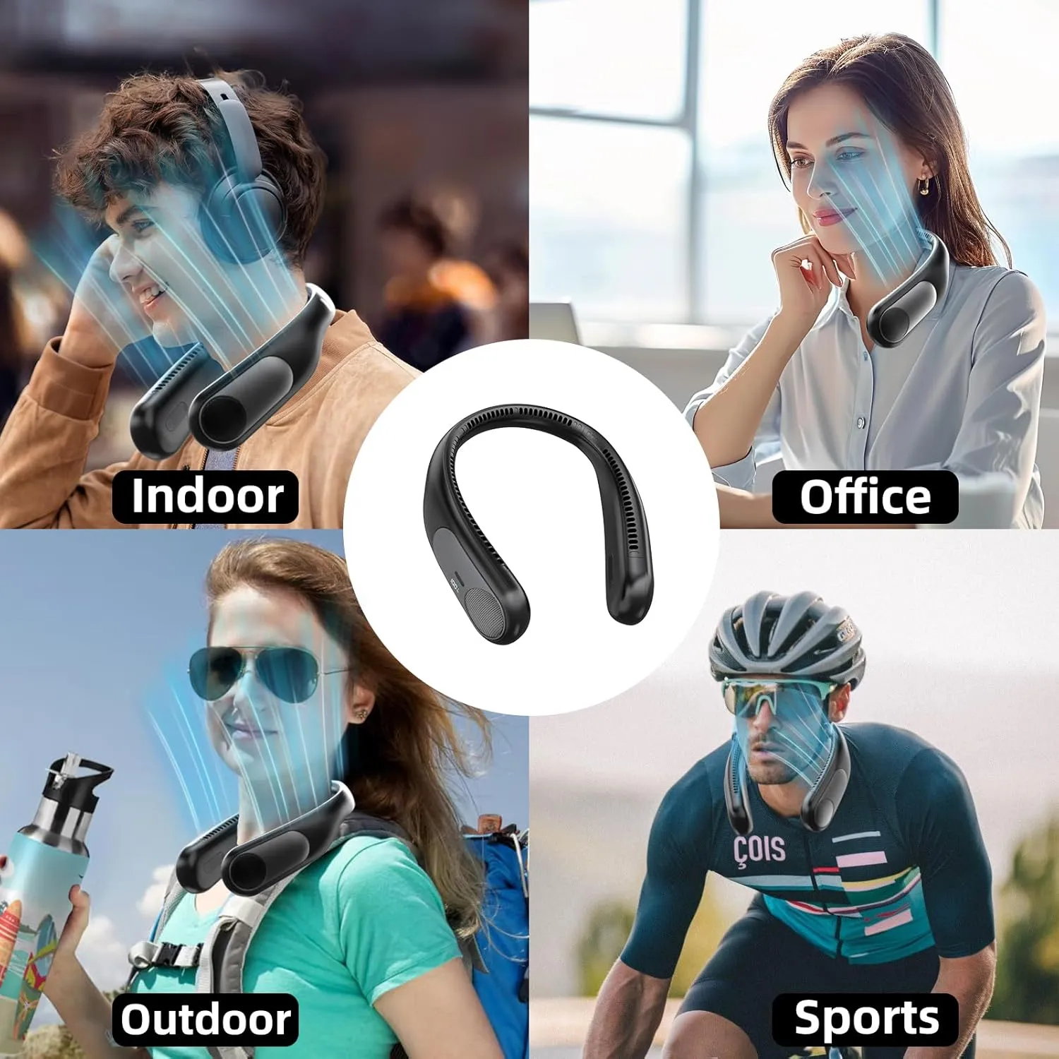 Portable Neck Fan,Personal Hands Free Bladeless Fan,360° Strong Cooling Fan,LED Display, 4-Speeds,6000mAh USB Rechargeable,Long Use Time,Wearable Fan,Gifts for Men Women Dad Mom (Black)