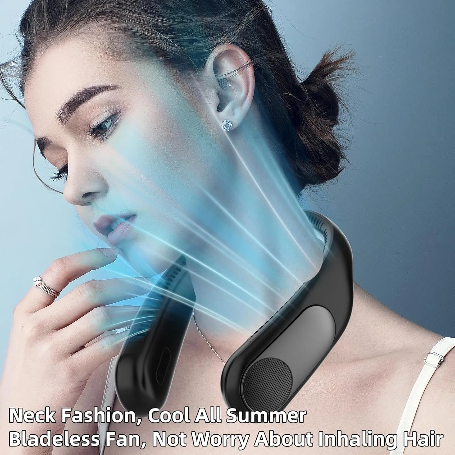Portable Neck Fan,Personal Hands Free Bladeless Fan,360° Strong Cooling Fan,LED Display, 4-Speeds,6000mAh USB Rechargeable,Long Use Time,Wearable Fan,Gifts for Men Women Dad Mom (Black)