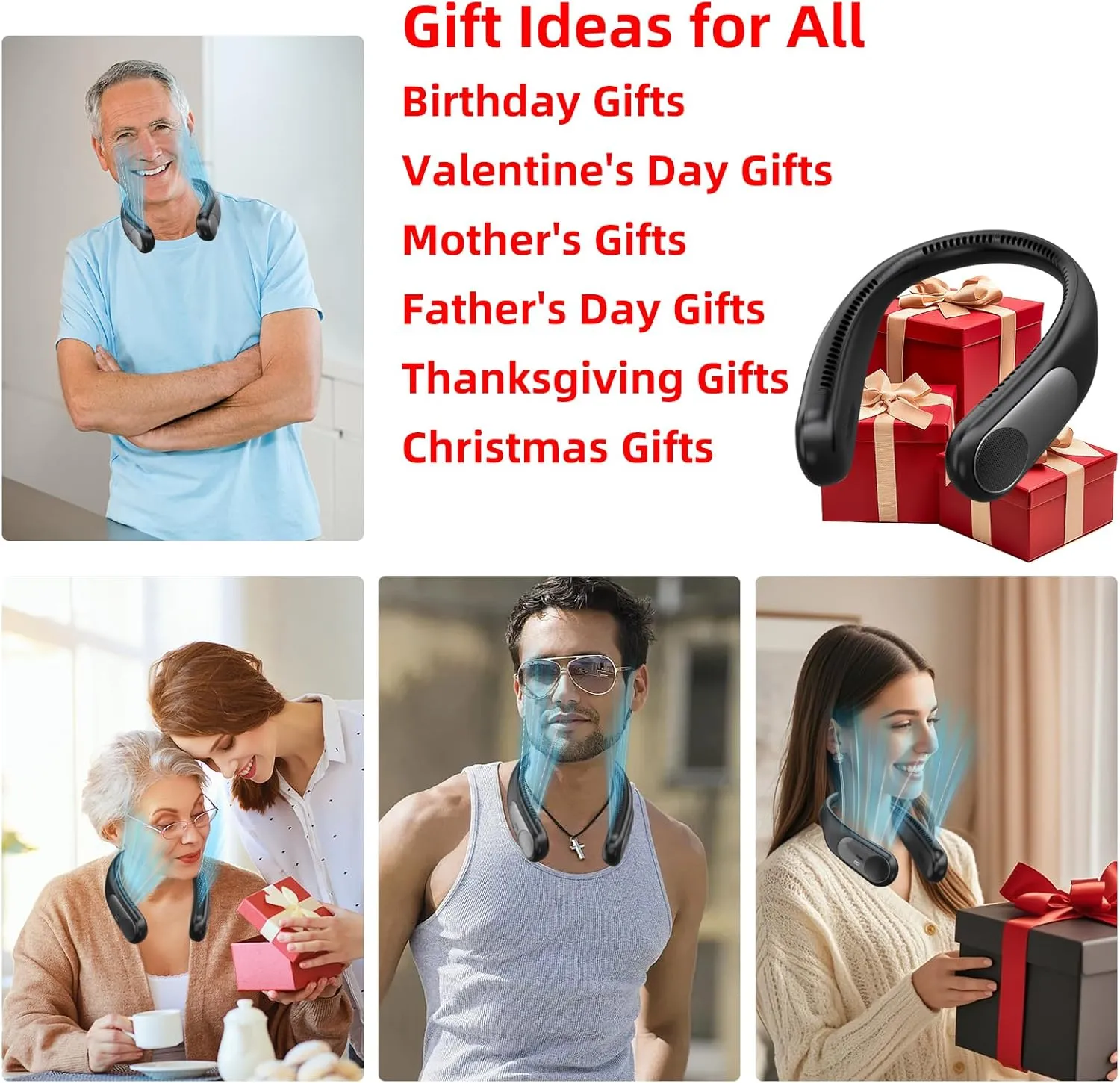 Portable Neck Fan,Personal Hands Free Bladeless Fan,360° Strong Cooling Fan,LED Display, 4-Speeds,6000mAh USB Rechargeable,Long Use Time,Wearable Fan,Gifts for Men Women Dad Mom (Black)
