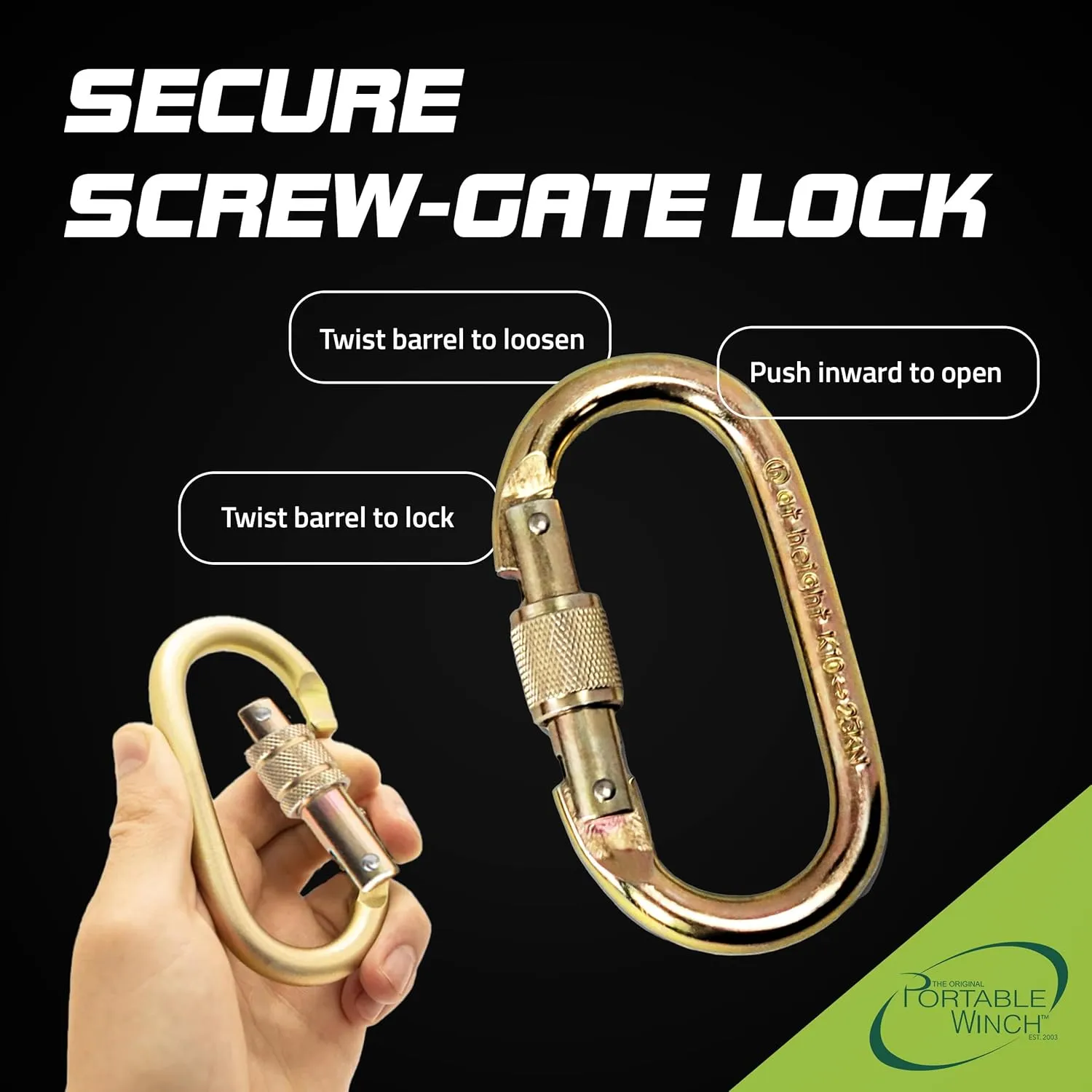 Portable Winch PCA-1276 Steel Oval Locking Carabiner - 5620 lbs Capacity Carabiner for Logging Chain, Tow Chain, Winch Accessories